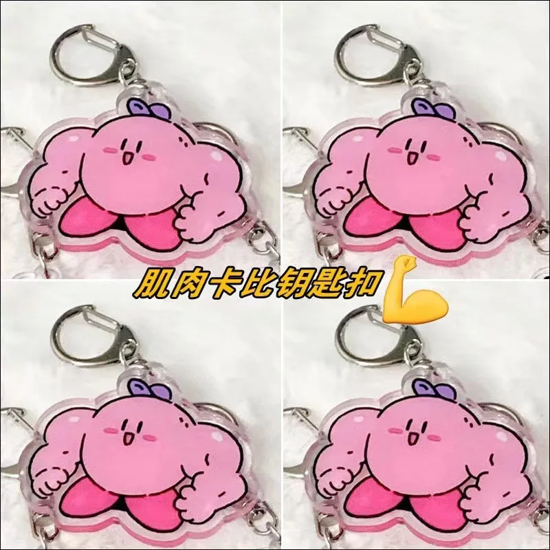 Cute Stars Kirby Muscle Hercules Star of Cappy Keychain Cute Bestie Couple Models Schoolbag Charm Acrylic Creative Accessories