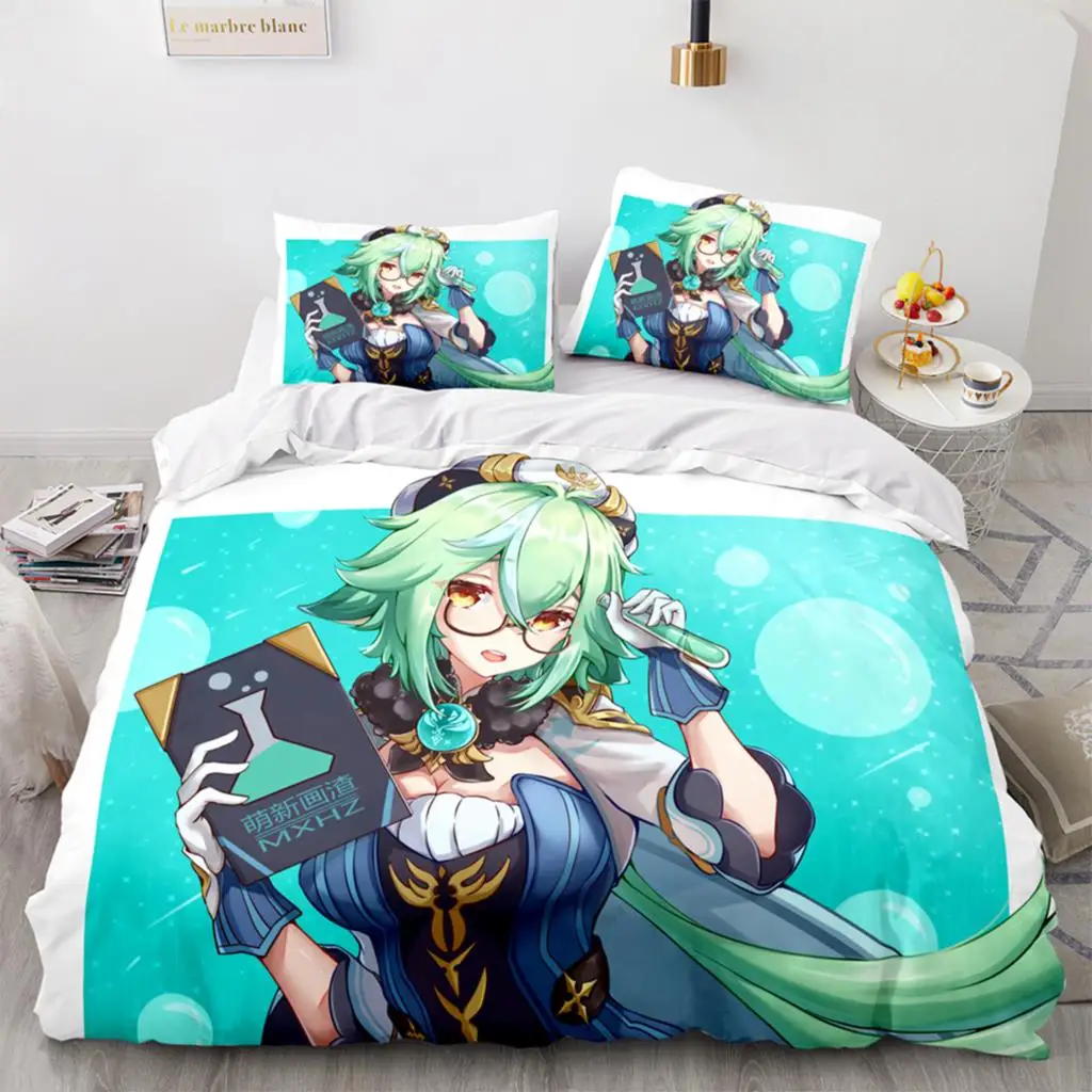 Anime Genshin Impact Xiao SUCROSE Qiqi Duvet Cover Cartoon Bedding Sets Bed Set Quilt Comforter Covers Home Textiles