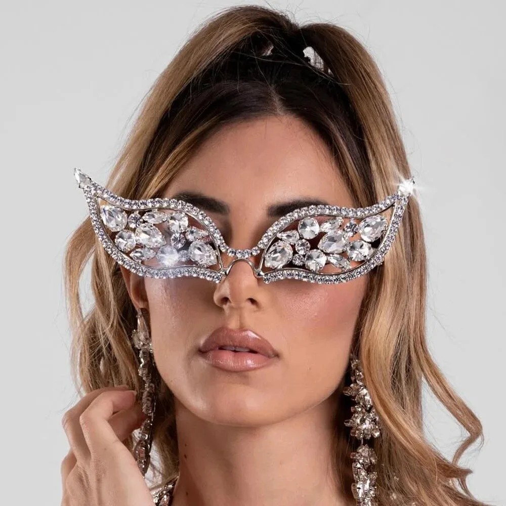 Ins Crystal Geometric Sunglasses Rhinestone Gold Silver Party Mask Lightweight Face Accessories Bridal Gifts