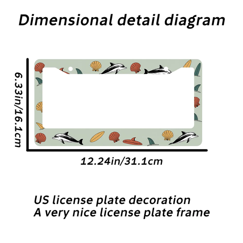 1 قطعة اللون الأخضر دولفين وصدفة نمط 2 حفرة إطار لوحة الترخيص ، مادة الألومنيوم ، 6x12 بوصة ، مع مجموعة المسمار