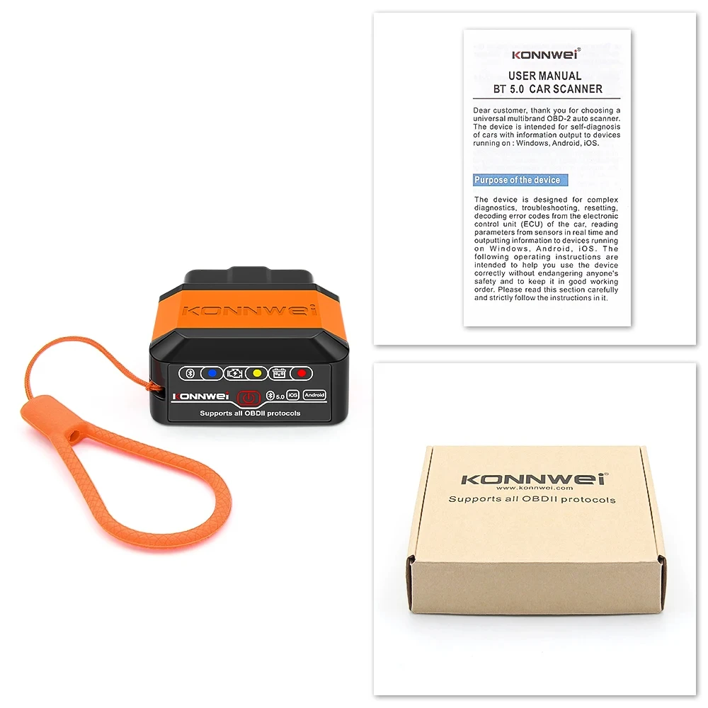 KONNWEI KW905 ELM327 V1.5 OBD2 herramienta de diagnóstico de coche lector de códigos Bluetooth 5,0 para Android/IOS ELM 327 OBD 2