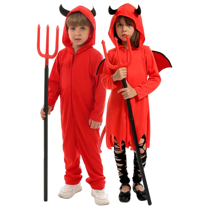 New Boys Girls Role Play Cute Imp Bat Costume Hooded Jumpsuit Little Devil Satan Cosplay Costume Halloween Vampire Show Outfits