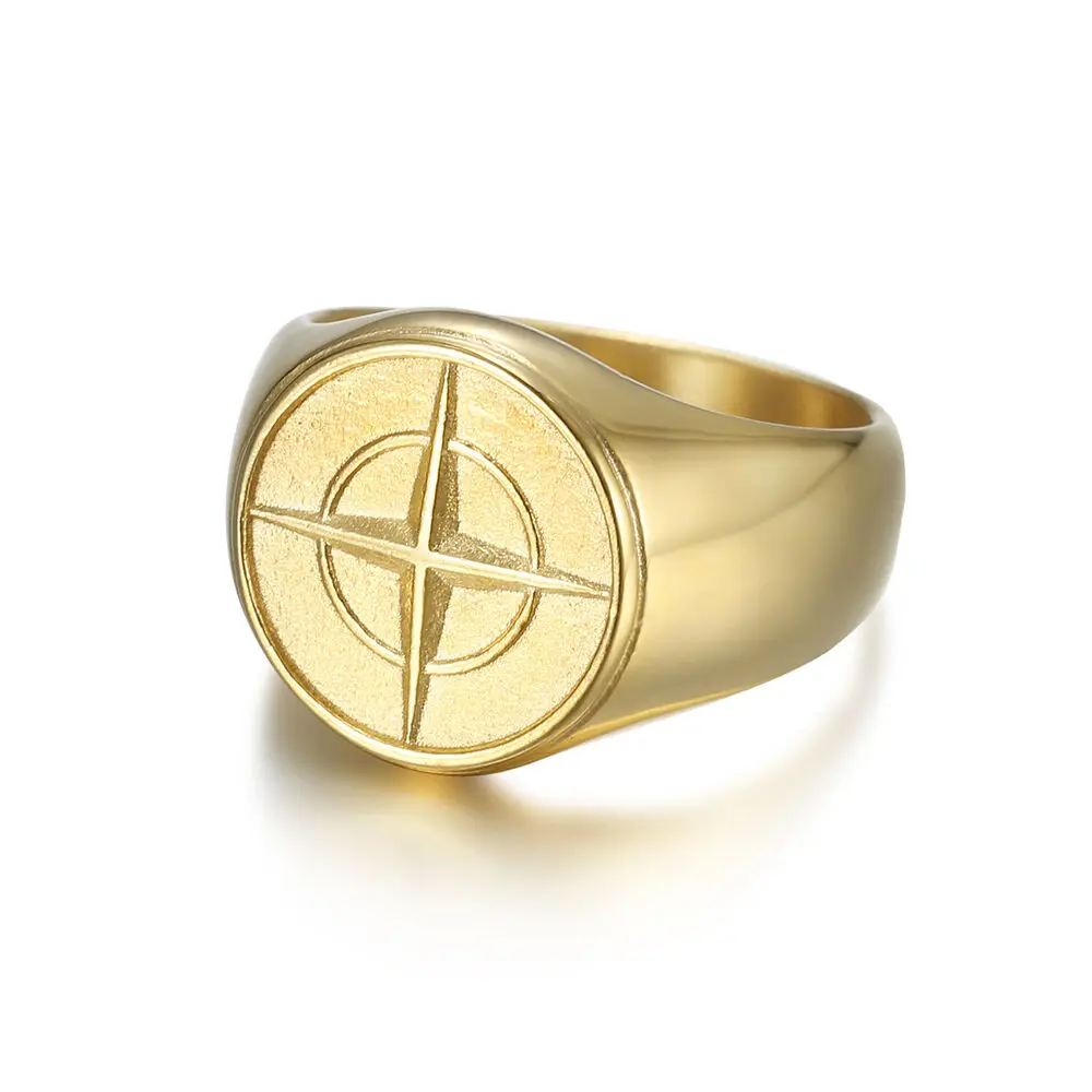 Stainless Steel Nautical North Star Marine Compass Sailor Signet Anchor Ring