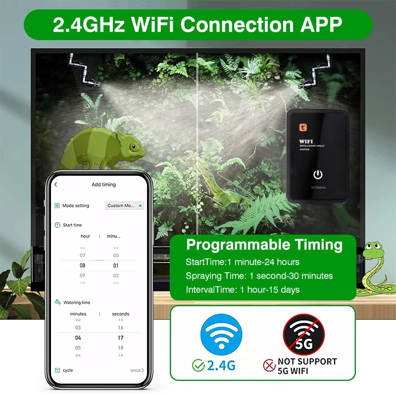 TUYA Intelligent Reptile Humidifier WiFi APP Control  Automatic Mist Rainforest Timing Spray System Kit Type-C Cable Humidifier