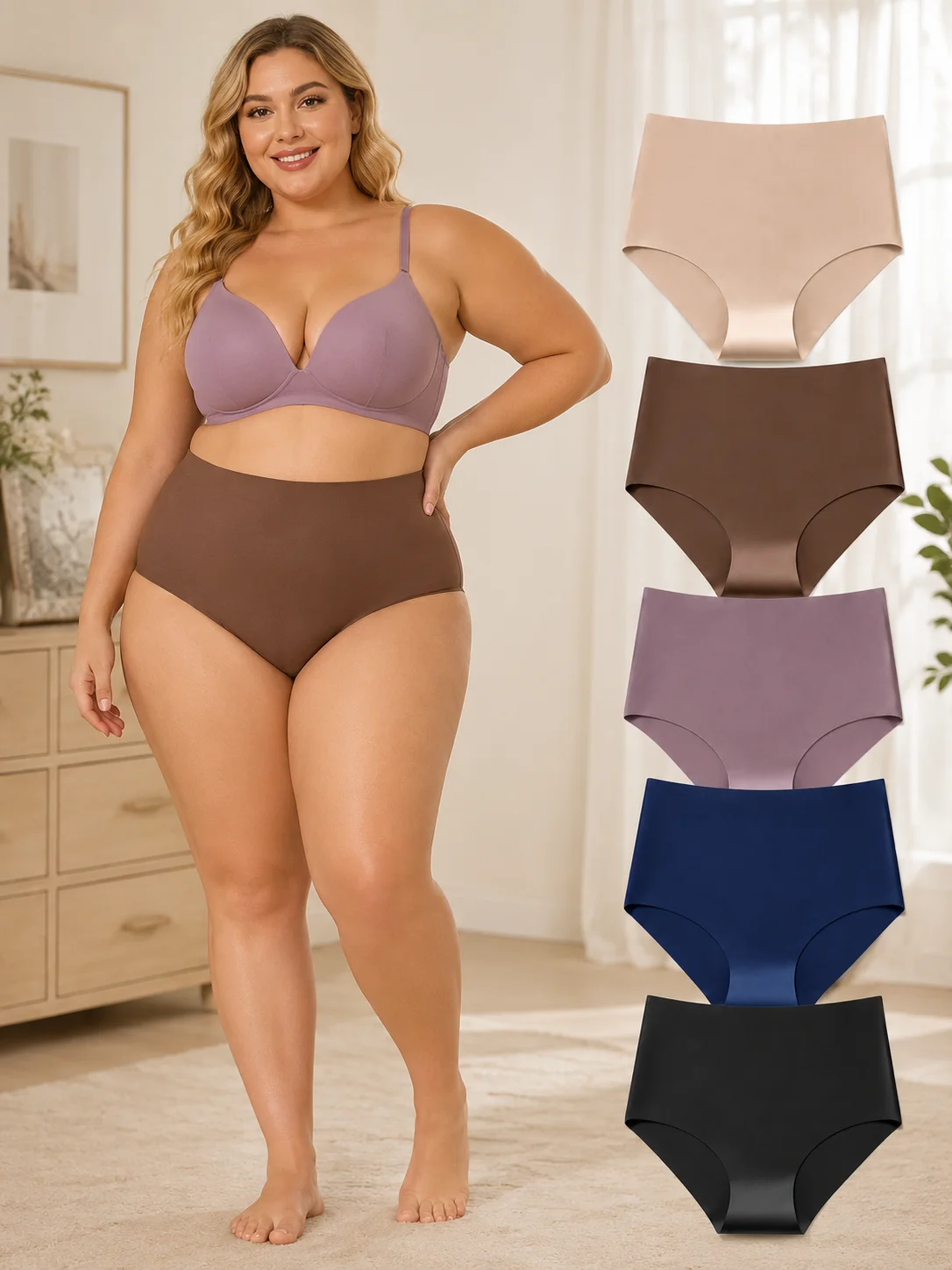 Women Plus Size Seamless Hipster Panties 5 Pack Custom Mix Colors Minimum 3 Different Shades No Show Invisible Stretch Briefs Soft Breathable Underwear 0XL-4XL