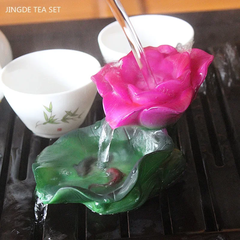 Resin Color-changing Lotus Tea Pet Decoration Boutique Hand Sculpture Tea Tray Ornaments Traditional Tea Ceremony Supplies
