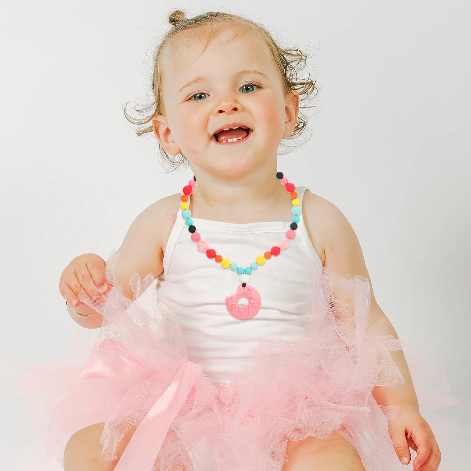 قلادة تسنين للأطفال من السيليكون، حلقة مضغ مولي للأطفال الرضع بألوان زاهية وخفيفة الوزن، دعائم تعليمية للإمساك #5