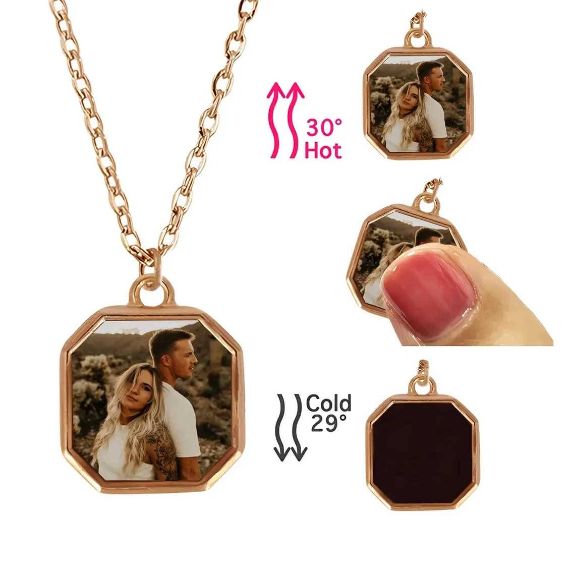 Personalized Heat-Activated Magic Necklace with Hidden Picture Custom Heat Color Changing Photo Pendant Chrismas Gift For Family