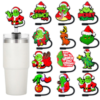 Christmas Cartoon Series Silicone Straw Cover Cap 10mm Drink Straw Plug Reusable Splash Proof Drinking Cup Straw Cap Charms