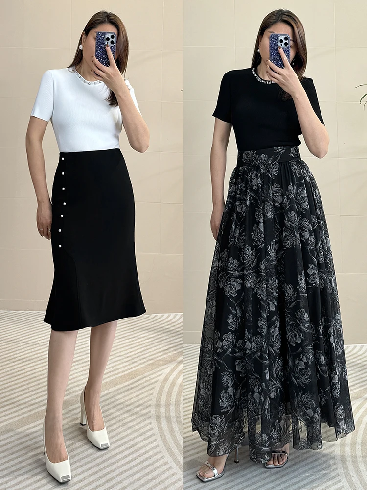 

Tangmi Home Curved Bead Knitted ort Sve T-irt Faionable Slim Fit round Ne Pure Color Summer Top for Young Women