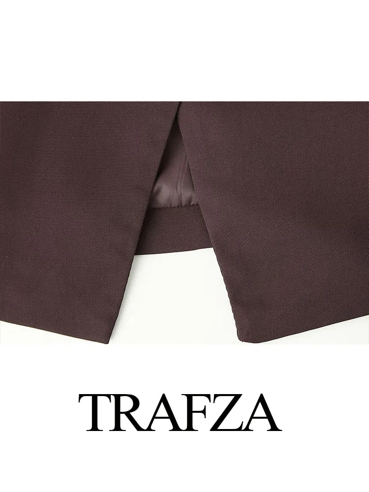 TRAFZA Women Fashion Blazers Solid Turn-Down Collar Long Sleeves Pockets Decorate Double Breasted Female Autumn Chic Coats