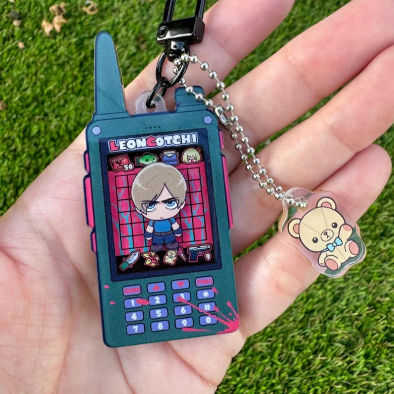 Llavero de acrílico con mascota virtual Tamagotchi de Leon Kennedy, lindo y kawaii, mini, estilo anime de terror