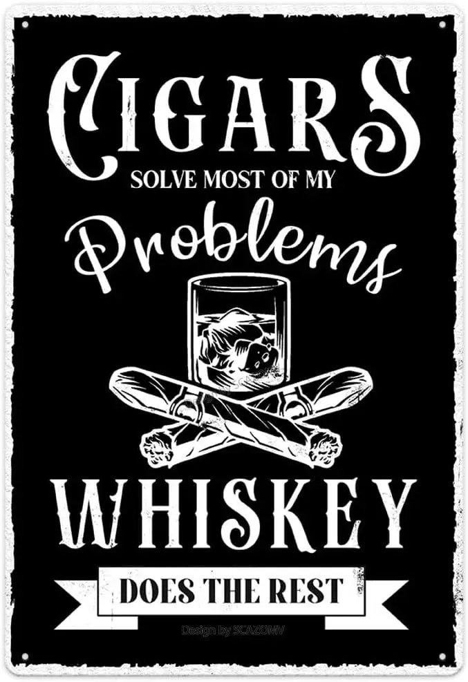 Whiskey And Cigar Bar Metal Sign Gentlemens Club Tin Signs Retro Look Poster Decoration Personalized Lounge Man Cave Vinta