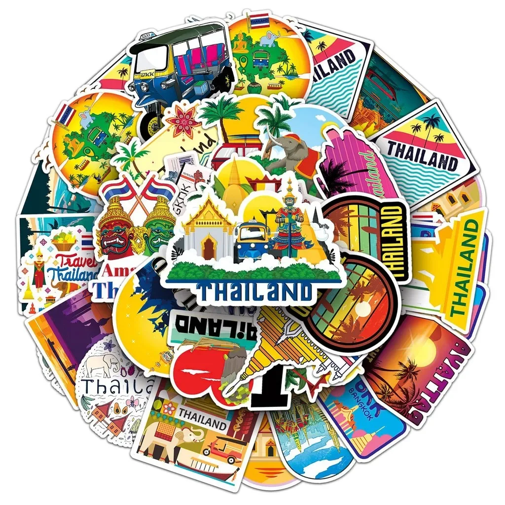 50 Pieces Thai Travel Scenery Handbook Stickers - Waterproof Decorative Decals for DIY Phone Cases, Notebooks AnimeWorlds Store