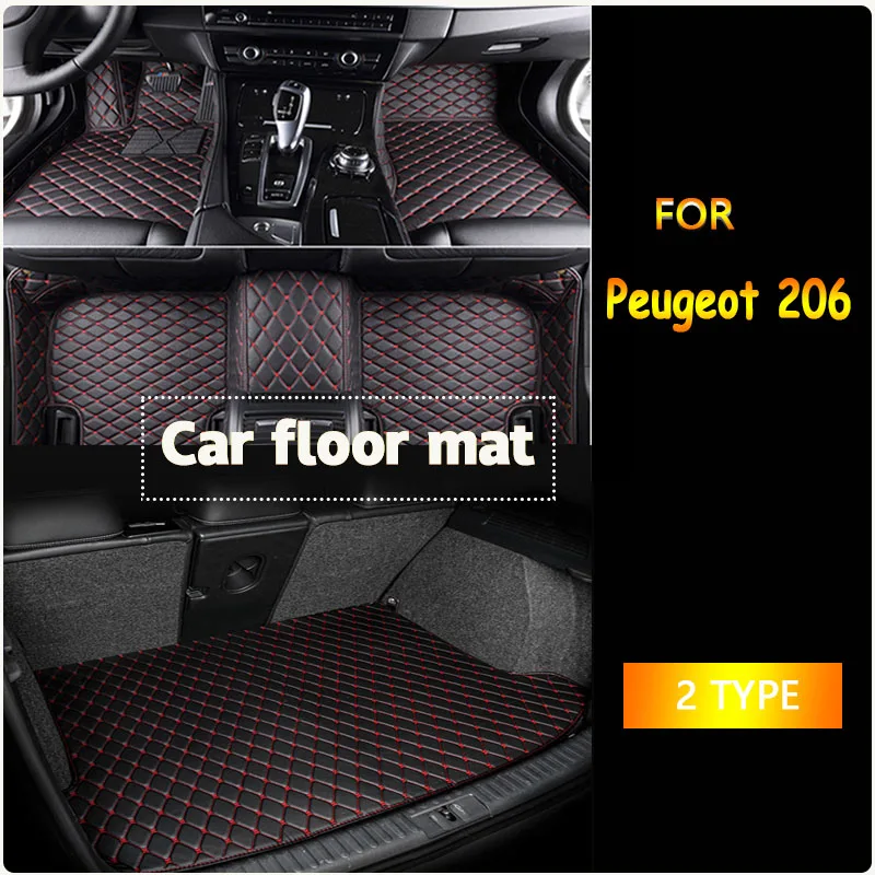 Car Floor Mats For Peugeot 206 206+ 1998~2013 Carpets Rugs Luxury Leather Mat Interior Parts Car Accessories 1999 2000 2001 2002