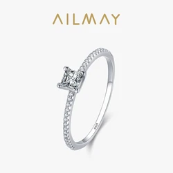 Ailmay 2021 Real 925 Sterling Silver Luxury Square Clear CZ Wedding Finger Ring For Women Classic Wedding Statement Jewelry