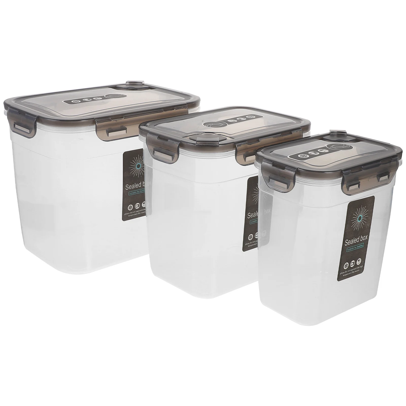 

3pcs Kitchen Food Containers Cereals Grains Boxes Reusable Stackable Sealed Organizers Refrigerator Home Use Airtight Plastic