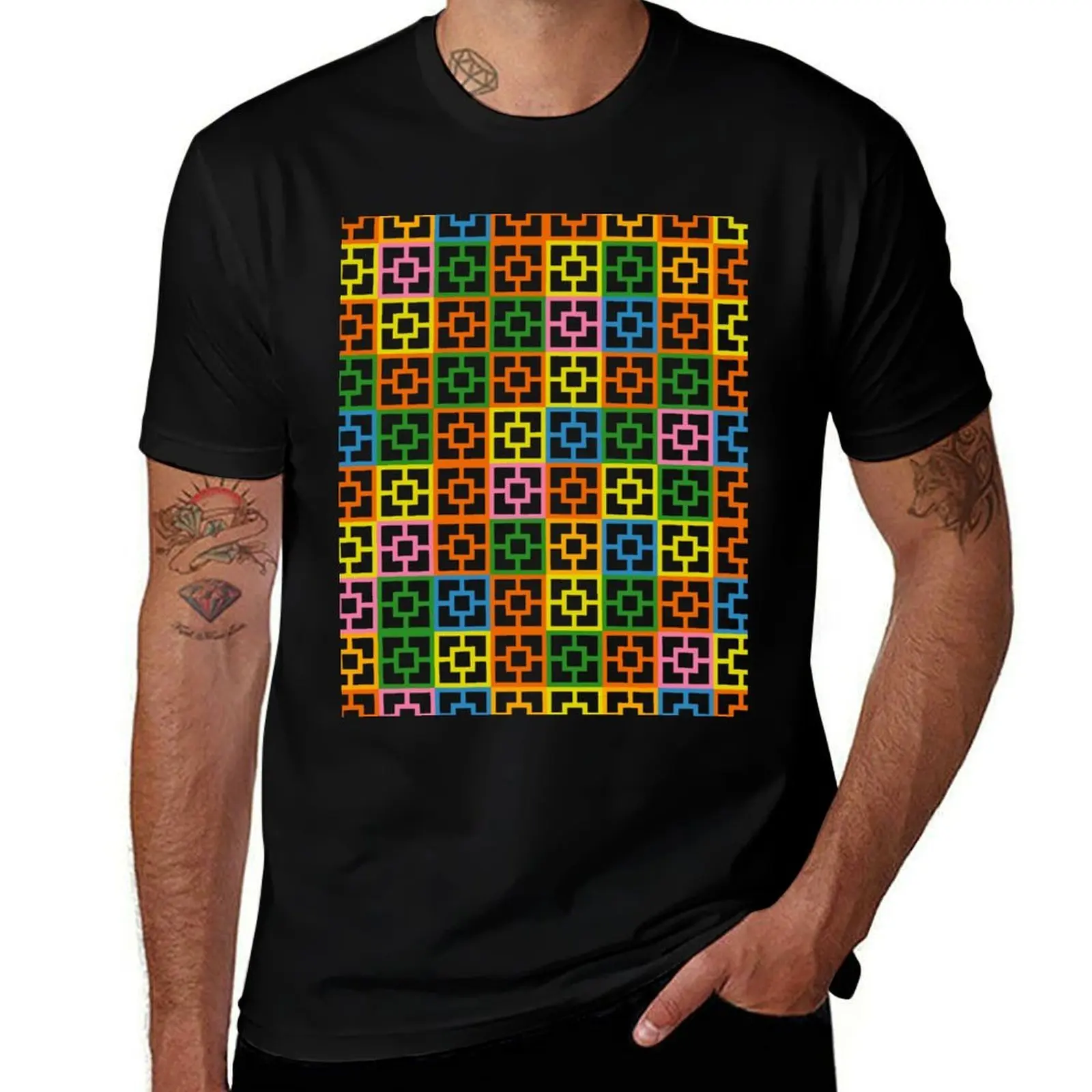 

Colorful Mid Century Modern Geometric Breeze Block Pattern T-Shirt blue lock football t shirt sports fans clothes for men