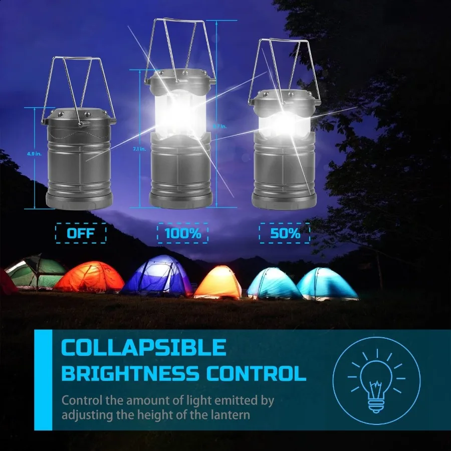LED Camping Lantern 4 Pack Battery Powered Flashlight for Power Outages Portable Collapsible Hanging Light ential for Home Outd