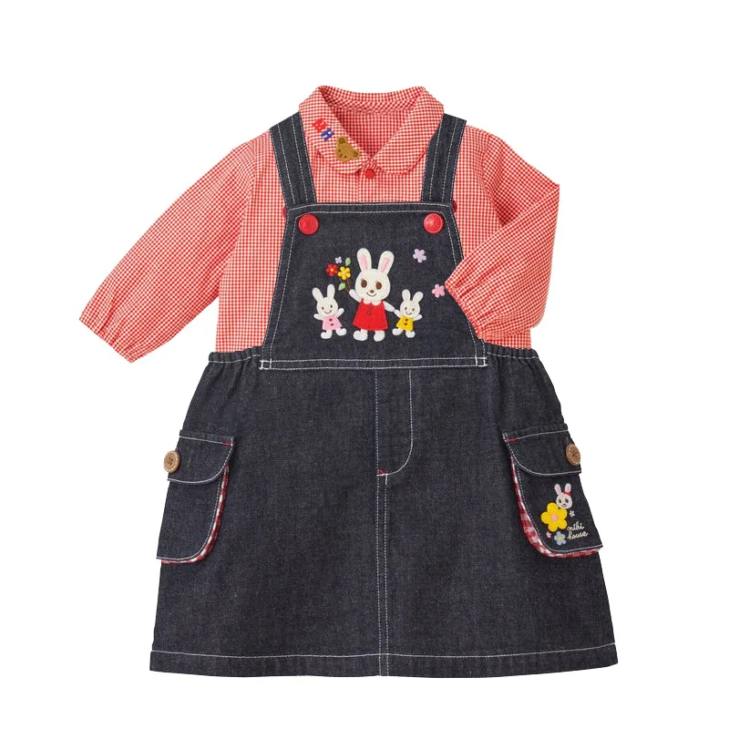 Lente Nieuwe Koreaanse kinderen Plaid Lange mouwen Cartoon Beer Geborduurde Blouses Jongens Shirt Camisas Blouse voor Meisjes top