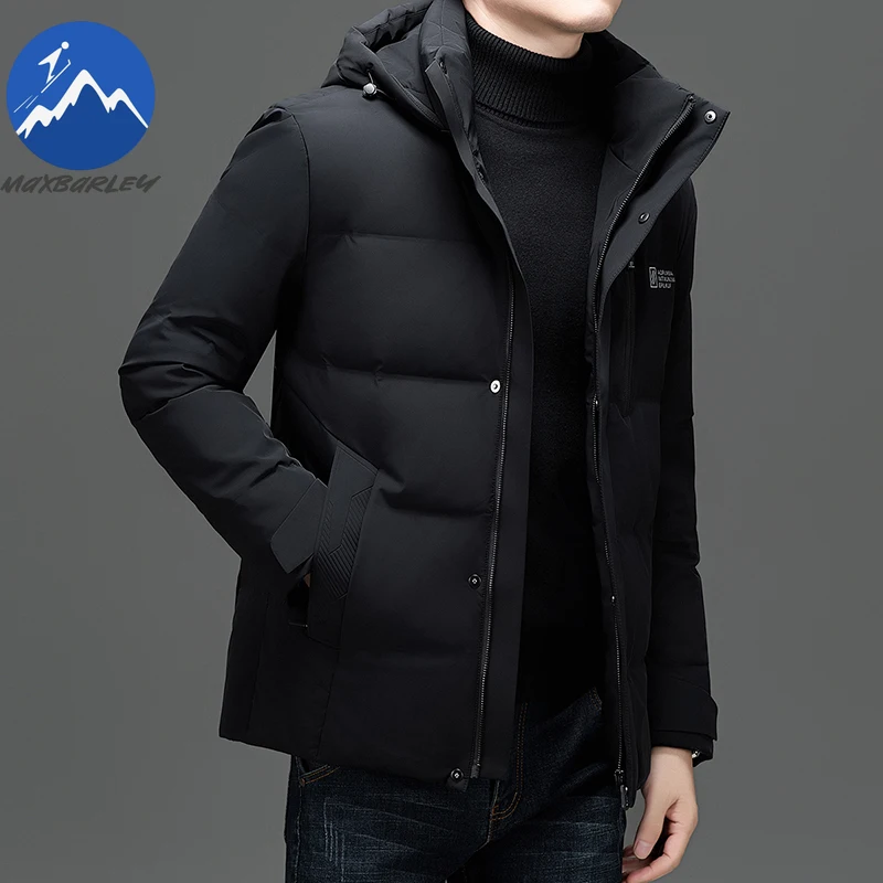 90% Duck Down Long Jacket Men\'s Winter Thick Warm Detachable Hooded Down Jacket Casual PU Leather Waterproof Coat Men\'s Clothing