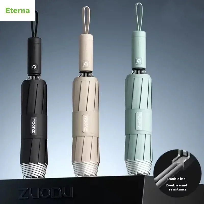 Fully Automatic Reverse Folding Umbrella Windproof Rainstorm Large Thickened Reinforced Double Ribs Car for Men Women