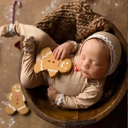 Ylsteed Newborn Christmas Outfit for Photoshoot The Gingerbread Man Infant Footed Romper Jumpsuit with Matching Hat Picture Prop