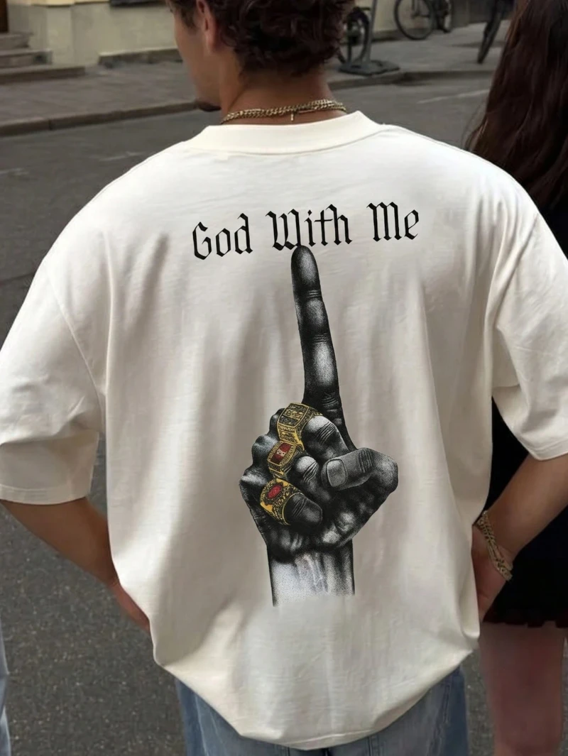 T-shirt imprimé double face coupe ample pour homme – Motif « God & Me / Faith & Me » – Haut décontracté style streetwear gothique – T-shirts graphiques