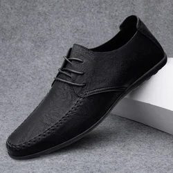 Men's leather shoes soft soles four seasons plus size casual leather shoes fashion trendy youth party Versatile driving shoes