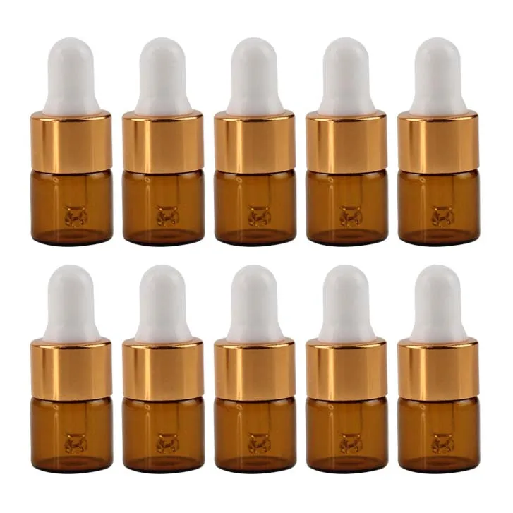 10 unidades/pacote 1ml 2ml 3ml 5ml mini garrafas conta-gotas para o óleo essencial vazio recarregável frasco conta-gotas de vidro âmbar recipiente de perfume