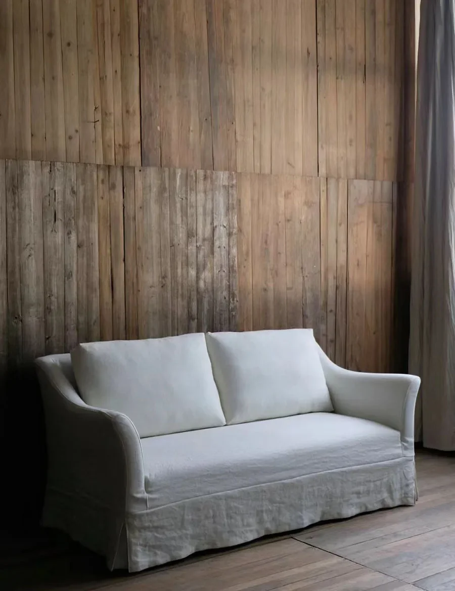 Tissu de chanvre délavé rétro pour trois personnes, style japonais, design blanc, meubles entièrement détachés et lavés