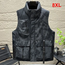 Autumn Winter Thick Vest Men Plus Size 8XL Multiple Pockets Cargo Vests Sleeveless Jacket Fashion Casual Camo Vest Male