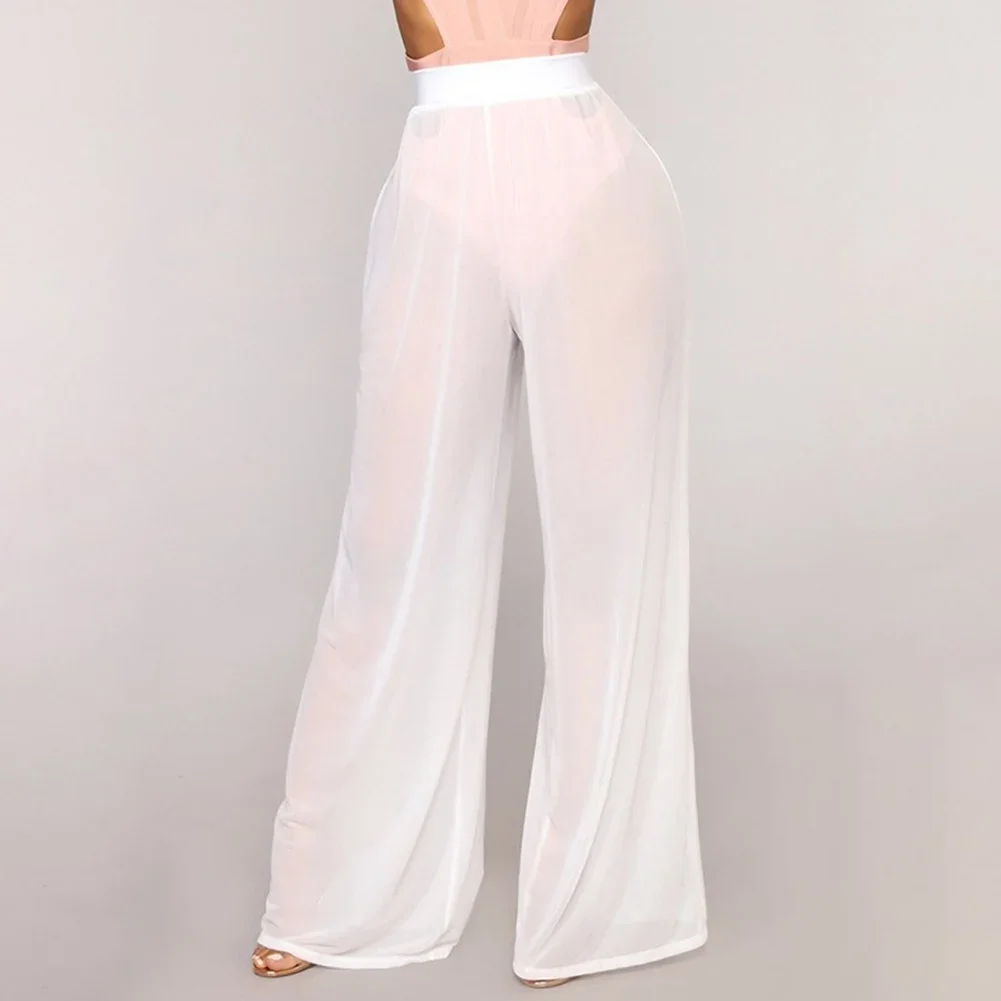 Daily Leisure Shopping Trousers Pants Loose Mesh Polyester Sheer Soft Solid Color Transparent Wide Beach Cover Up