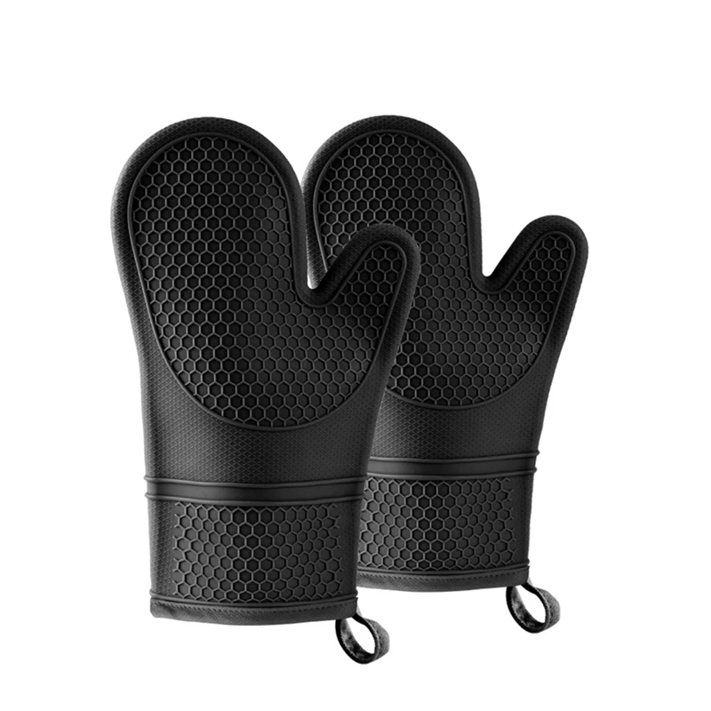 

Silicone Oven Mitts - Jet Black Oven Mitts Heat Resistant Soft Lining Silicone Oven Gloves - Oven Mits Set