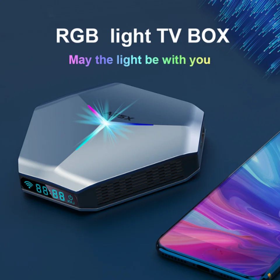TV Box 8K Android 11 WiFi Doble Banda 5G Luz RGB Reproductor 4K Bluetooth para películas, series y juegos 3