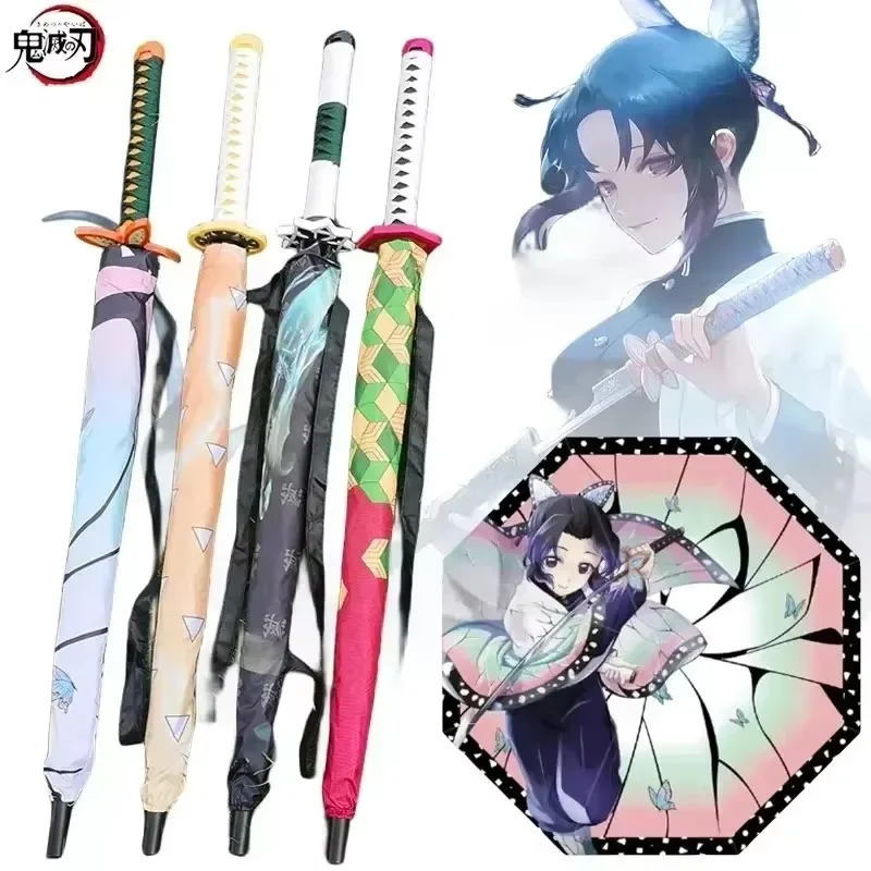 Demon Slayer Katana Umbrella Real Size Japanese Anime Cosplay Rain Gear Tanjirouu Kimetsu No Yaiba Long Parasol Life Supplies