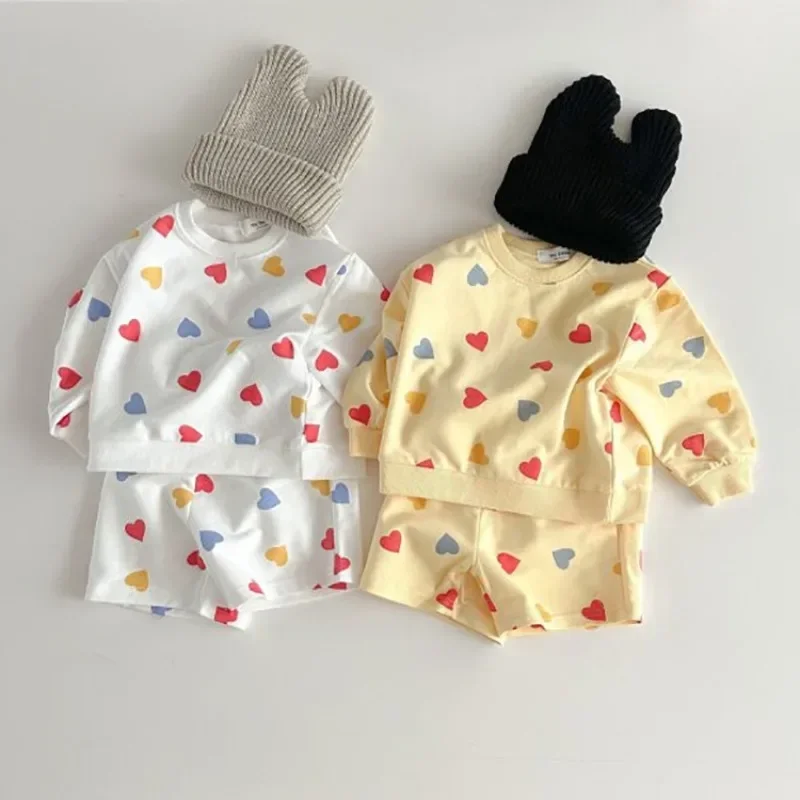 

Children Summer Print Clothing 2024 Spring New Girl's Cotton Sweatshirt 2Pcs Clothes Pullover +Shorts 0-6Y Kid's Tracksuit Sets