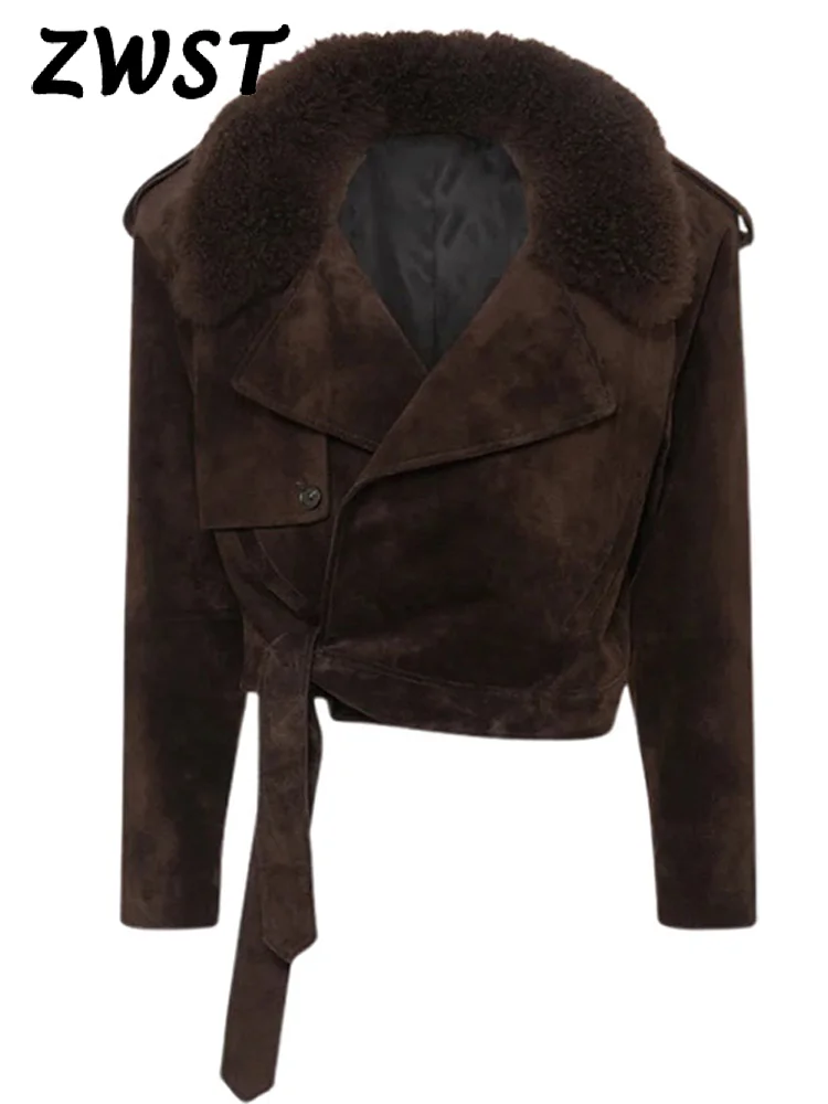 Dámský kabát s dlouhým rukávem a šněrováním, dámská krátká bunda, módní podzimní vintage volný klopový kabát - náhled 6