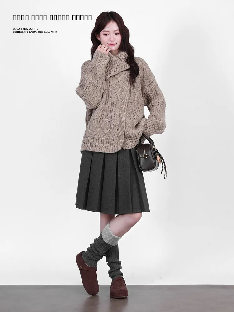 

Юбка-трапеция Tee Galaxies Residencies с высокой талией, плиссированная, женская, осенне-зимняя, шерстяная, повседневная