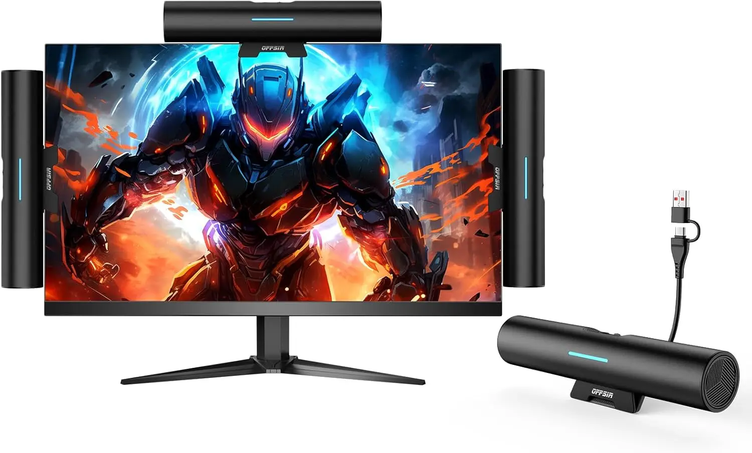 USB/Type C Desktop Soundbar with Volume Control & Mute, Compatible PC Mac Laptop Gaming