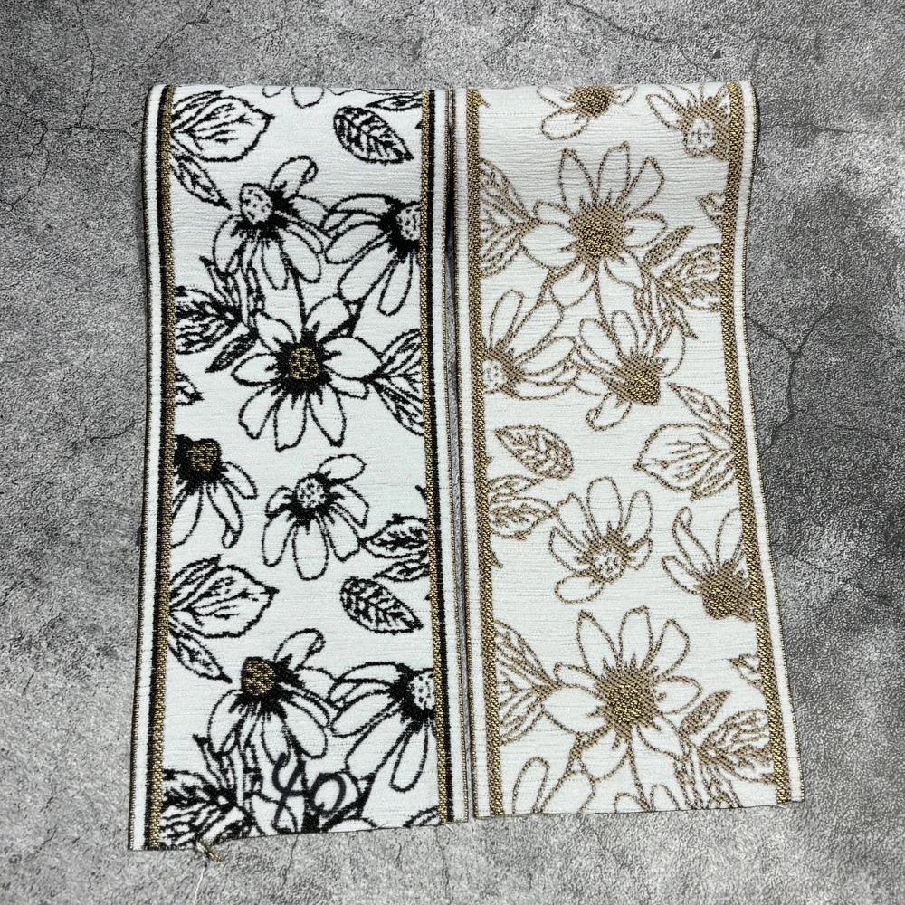 3YARDS 5.9CM~10CM Width White Flower iEthnic Style Webbing Woven Jacquard Ribbon Gold and Silver Thread For Garment Accessories