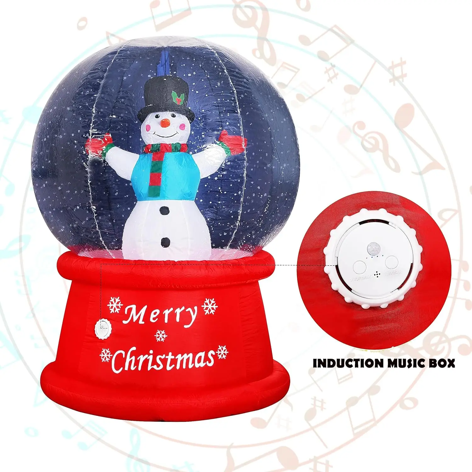 6ft Inflatable Snow Globe with Music Snowman Air Blower Bright LED Light - Holiday Outdo