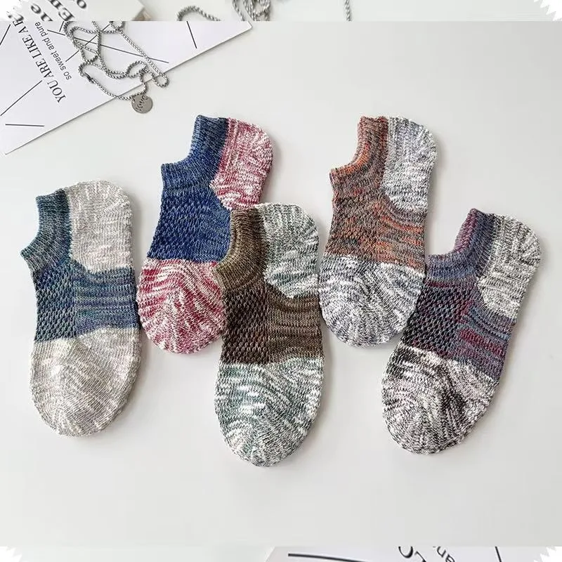 5 أزواج من جوارب الكاحل غير الرسمية الرجعية للرجال والنساء لفصلي الربيع والصيف، جوارب قصيرة ممتصة للعرق وجيدة التهوية