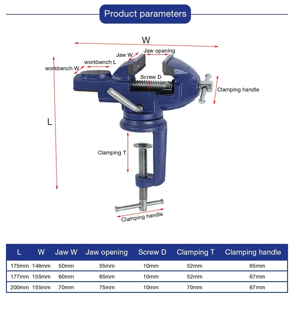 30mm Bench Vise Multifunctional Jewelers Vice Clamp-On Bench Vise With Large Anvil Clamp On Table Mini Hand Tool