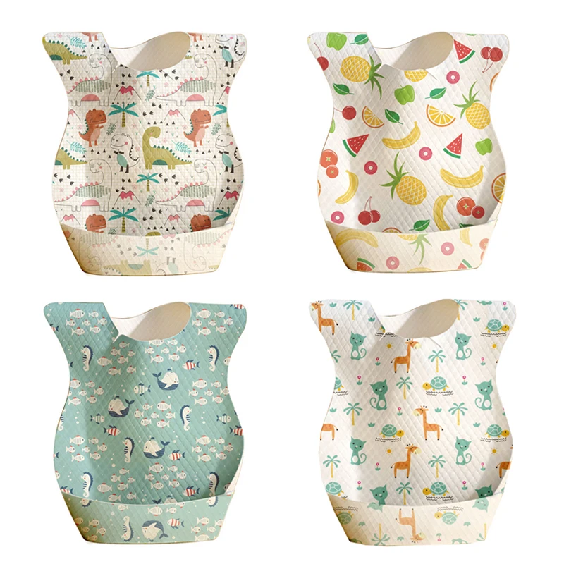 10Pcs Waterproof Baby Bibs for Girls Boys Disposable Cartoon Baby Feeding Stuff Portable Travel Infant Accessories