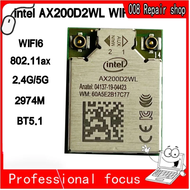 Wircard for Intel ax200d2wl AX200 wifi6 dual band 2.4g/5G bt5.1 WiFi module M. 2 1216 for laptop