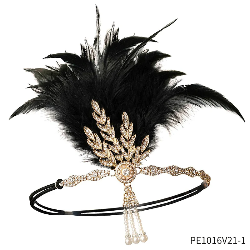 PESENAR Set di accessori Gatsby anni '20 per donna, fascia per capelli, copricapo, collana, guanti
