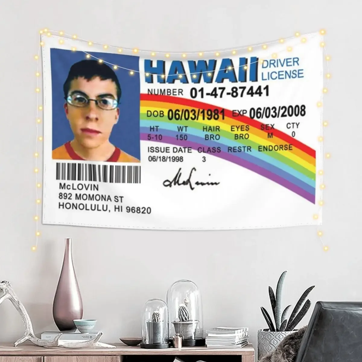 McLovin Fake Id Chika Chika Ye Ye Superbad Tapestry Custom Christmas Decoration Nordic Home Decor Tapestry