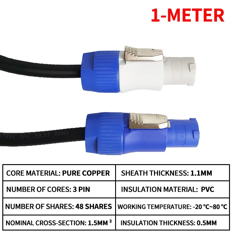 Weatherproof 3-Pin Power Cable (3×1.5mm²) for Stage Audio, Lighting Gear, Beam Projectors & LED Displays image 3