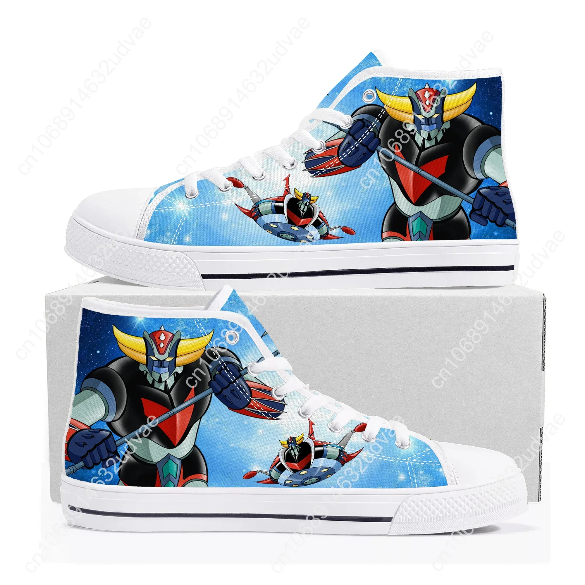 Kartun UFO Robot Grendizer tinggi atas Sneakers kualitas tinggi pria wanita remaja kanvas Sneaker kasual pasangan sepatu sepatu kustom